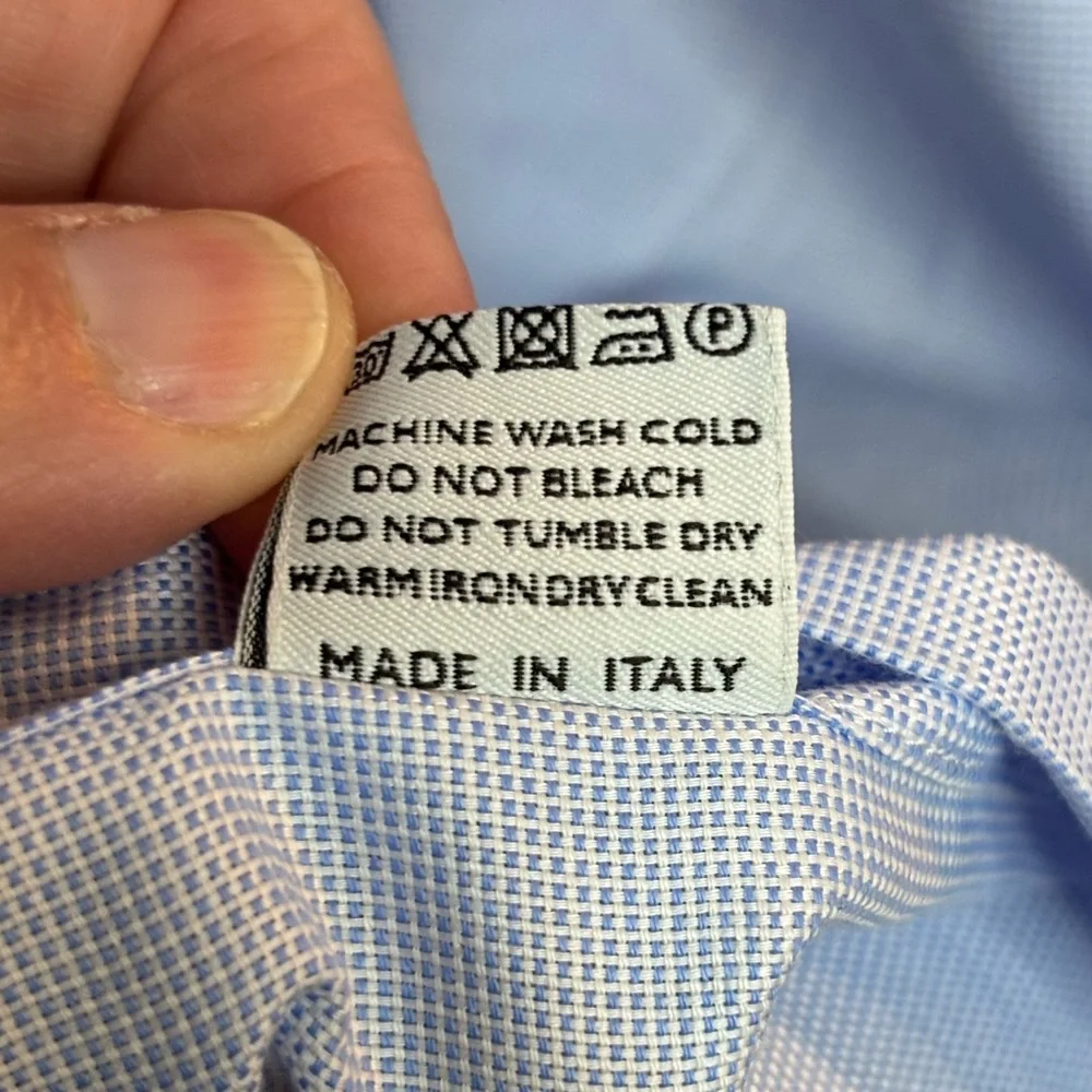 EUC CANALI Men's Light Blue Tiny Checkered Dress Shirt size 44 17.5 - Picture 6 of 10